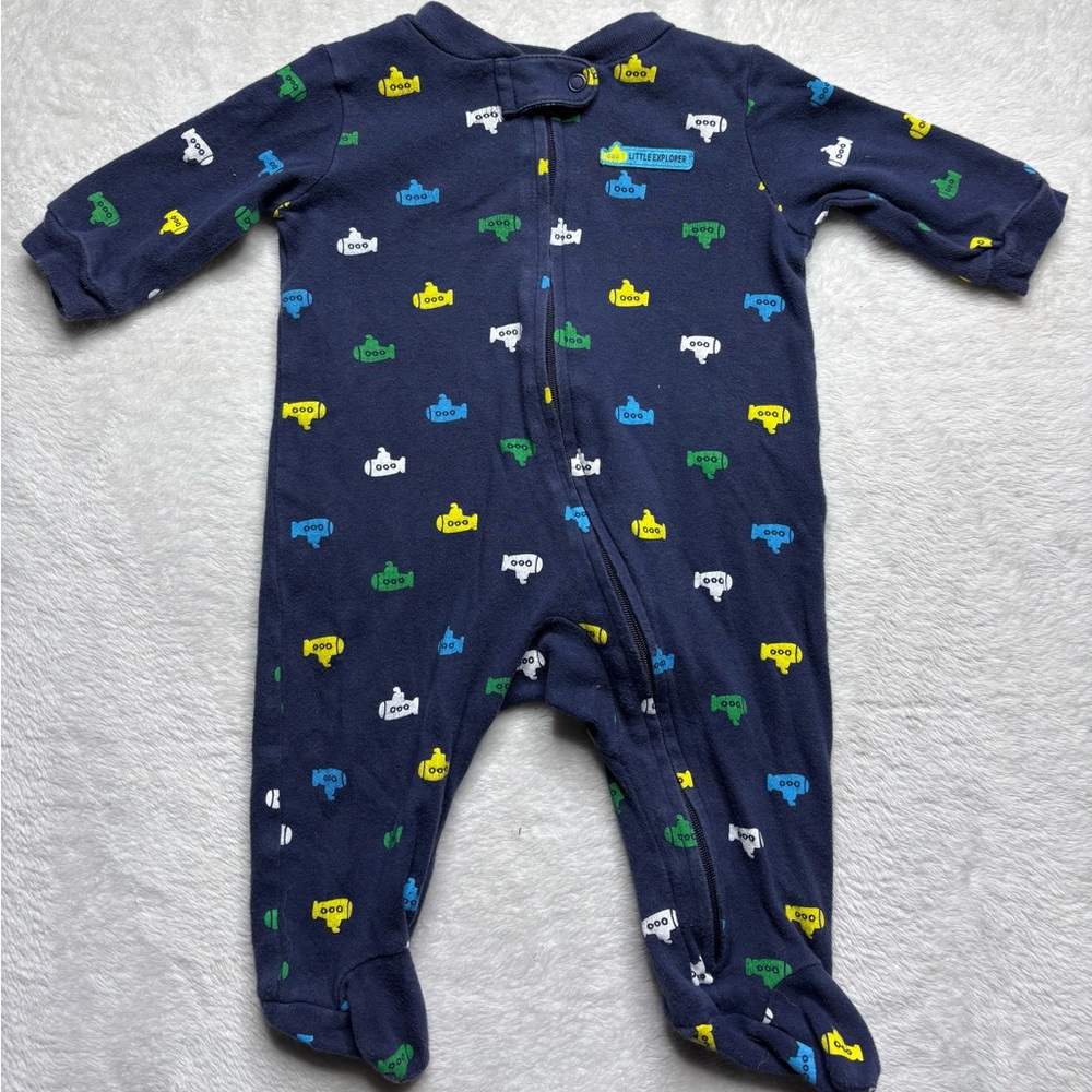 Navy Blue Kids One Piece with Colorful Car Print